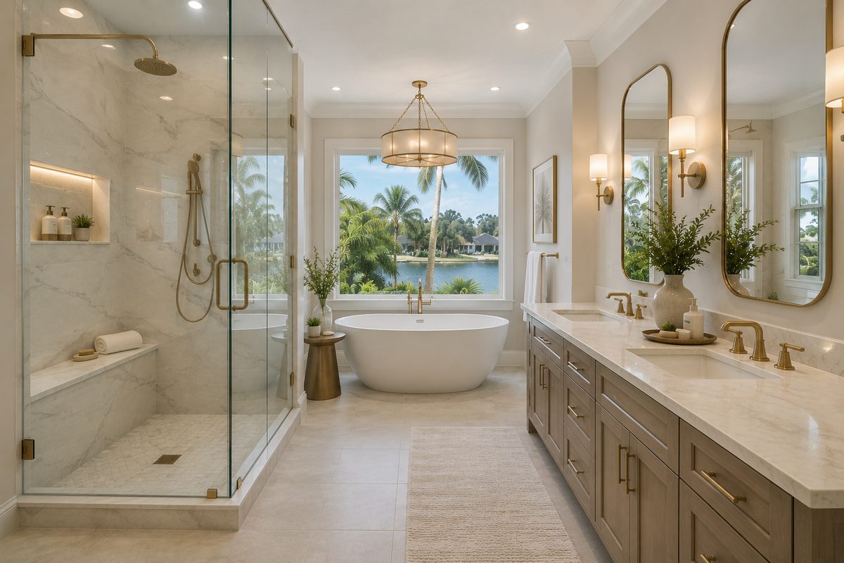 Spa-level Naples bathroom remodel by Dream Home Services